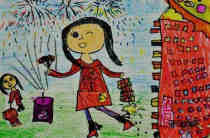 绘本故事小女孩春节放鞭炮儿童绘画作品图片