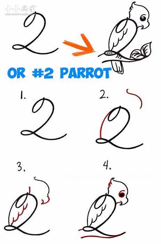 绘本故事数字2简笔画伤心小鹦鹉的画法图片步骤