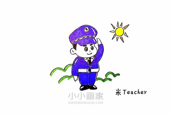 敬礼的警察简笔画画法图片步骤步骤1