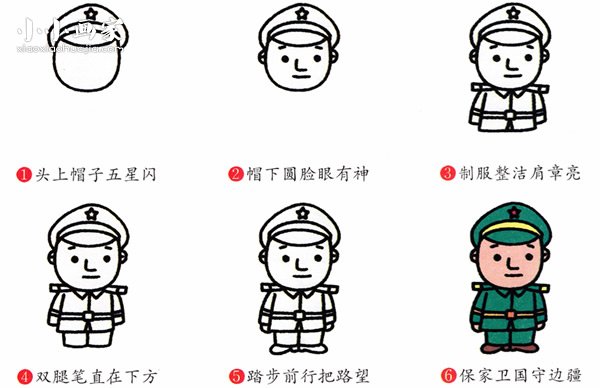 绘本故事站岗的解放军叔叔简笔画画法图片步骤