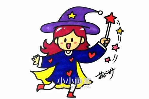 小小女魔法师简笔画画法图片步骤步骤1