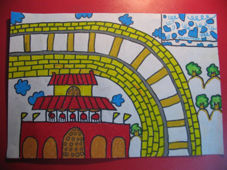 大班美丽的天安门儿童画图片作品欣赏步骤2