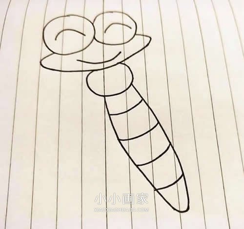 笑眯眯的蜻蜓简笔画画法图片步骤步骤3