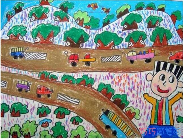 小学绿色环保主题公路儿童画_绿色家园图片步骤1