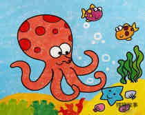 绘本故事幼儿海底世界可爱的章鱼油画作品欣赏