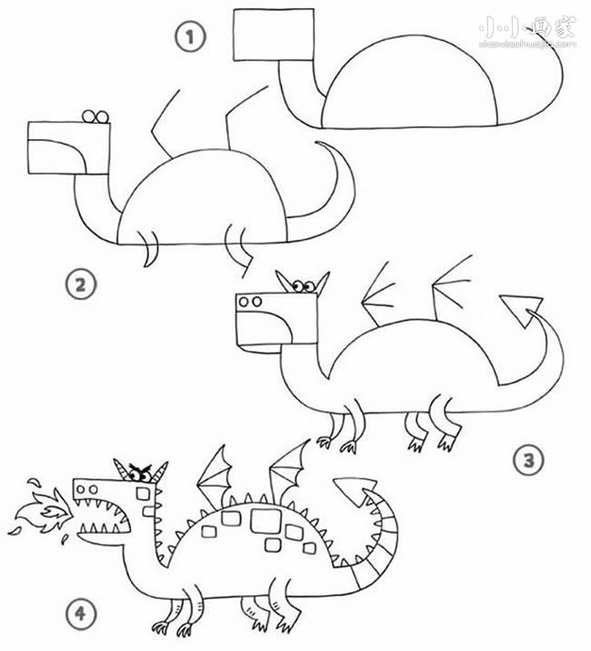 卡通火龙简笔画画法图片步骤