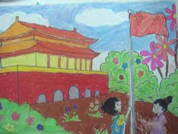 获奖小学生优秀儿童画天安门图片大全步骤1