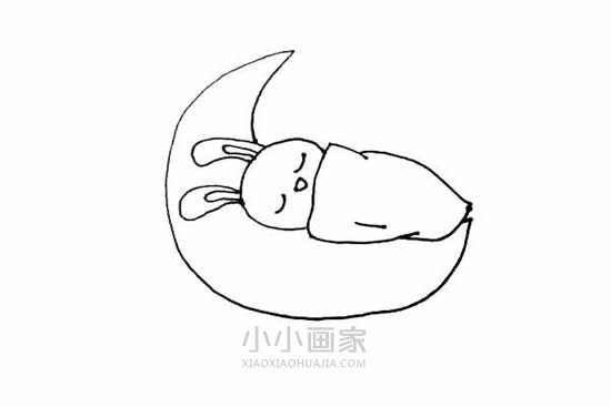睡在月亮上的兔子简笔画画法图片步骤步骤6