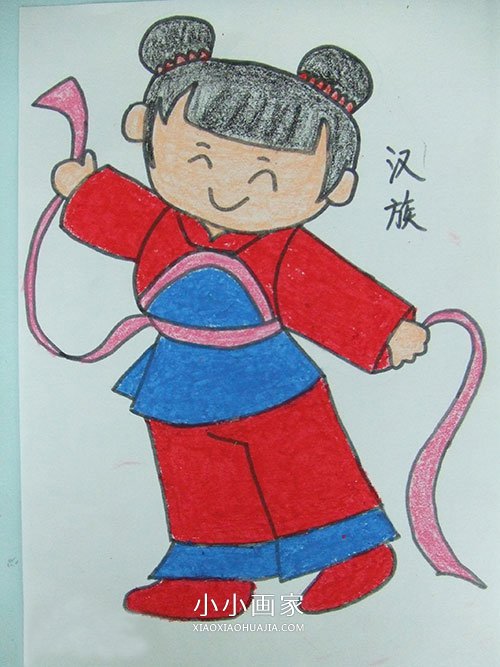 各民族人物蜡笔画作品图片步骤1