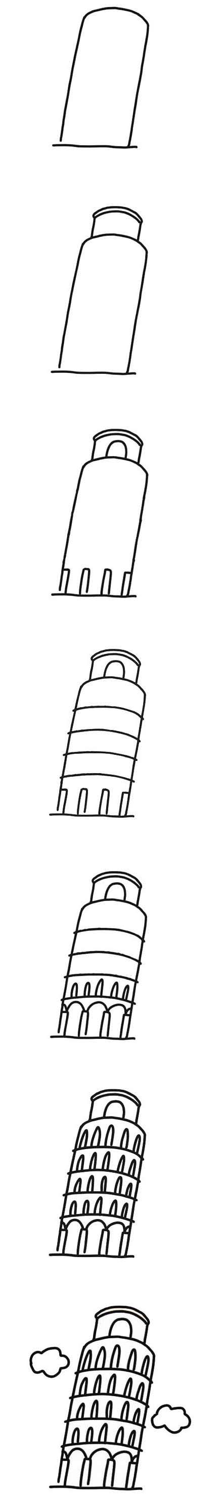 绘本故事意大利比萨斜塔简笔画怎么画简单好看