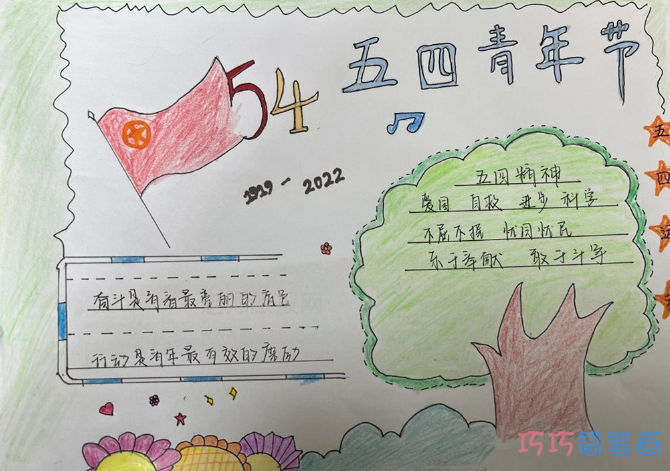 五四青年节手抄报绘画图片-五四青年节精神是什么?步骤1
