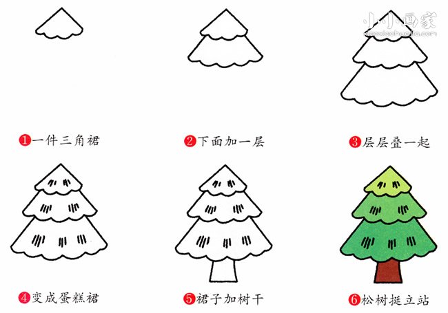 绘本故事彩色松树简笔画画法图片步骤