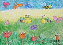 小蜜蜂找春天幼儿园儿童蜡笔画图片