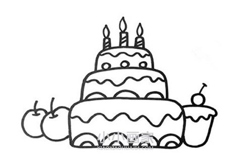 彩色三层生日蛋糕简笔画画法图片步骤步骤4