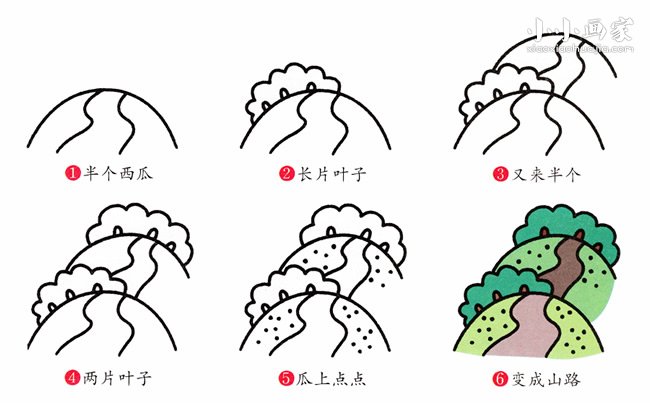 连绵山路简笔画画法图片步骤步骤2