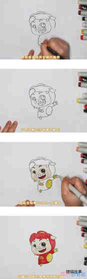 绘本故事卡通猪猪侠怎么画涂颜色带步骤简单好看