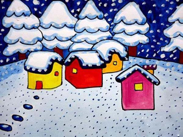 幼儿冬天下雪主题儿童画优秀作品步骤1