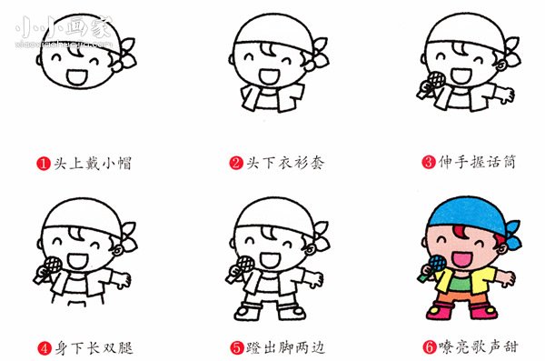 彩色小歌手简笔画画法图片步骤步骤2
