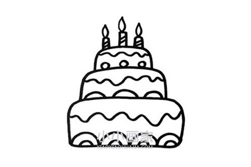 彩色三层生日蛋糕简笔画画法图片步骤步骤3