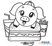 绘本故事贪吃小猪怎么画涂色简单 卡通小猪的画法简笔画图片