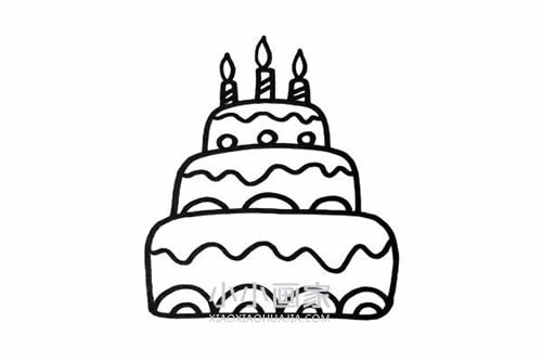 三层生日蛋糕简笔画画法图片步骤步骤3