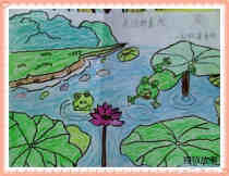 小学一年级夏天美丽的池塘荷叶儿童画图片