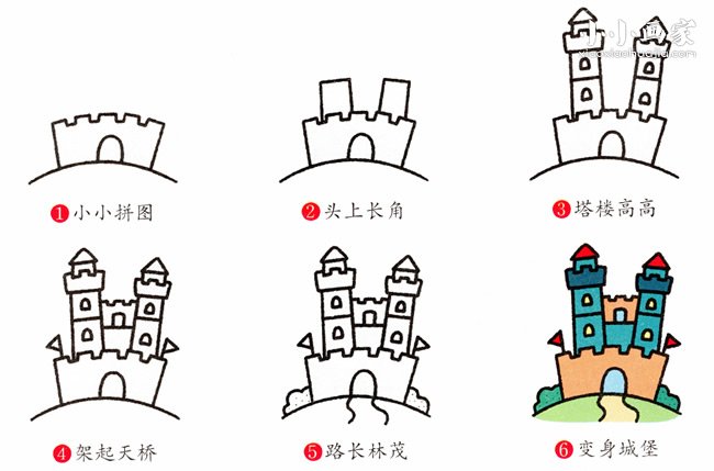 绘本故事高大的城堡简笔画画法图片步骤