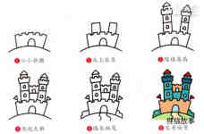 绘本故事高大的城堡简笔画画法图片步骤