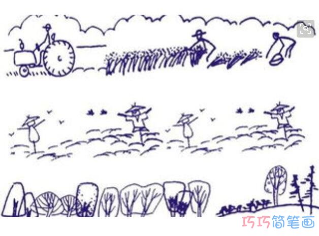 绘本故事儿童金秋收获景象素描怎么画好看_秋天简笔画图片