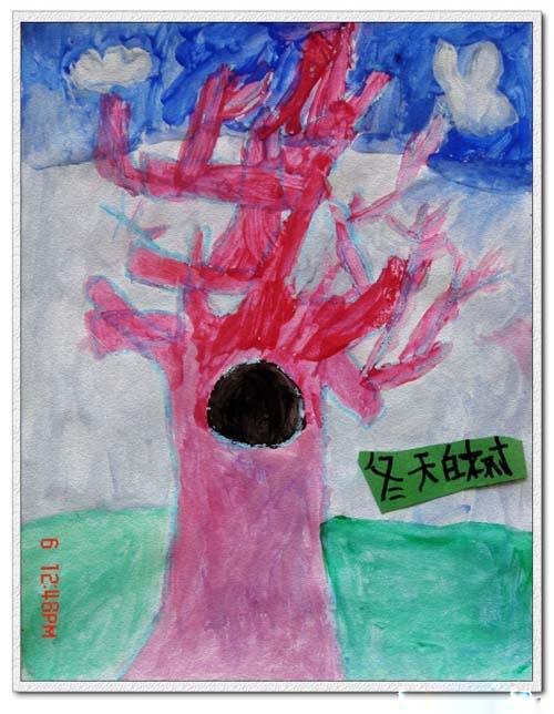 冬天的树最简单儿童画作品图片大全步骤1