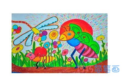 怎么画夏天的风景画 涂颜色的风景儿童画简笔画图片步骤1