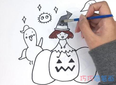 手绘万圣节女巫的画法简单可爱_女巫简笔画图片
