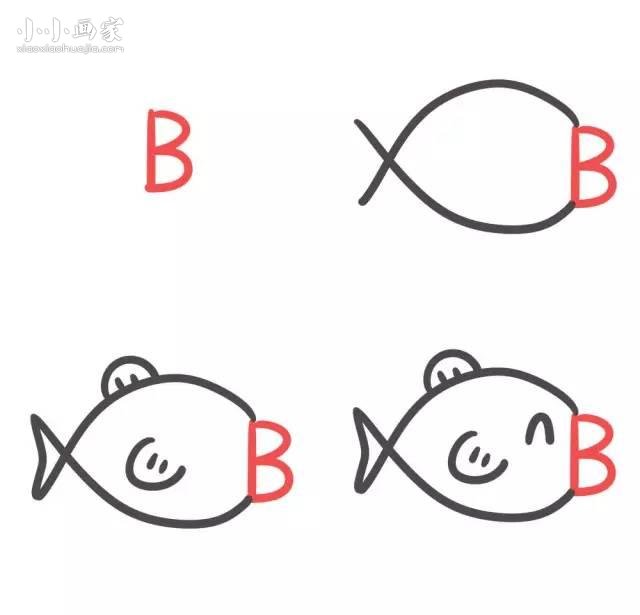 绘本故事字母B简笔画小鱼的画法图片步骤