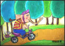 绘本故事卡通大象骑自行车儿童画作品图片欣赏