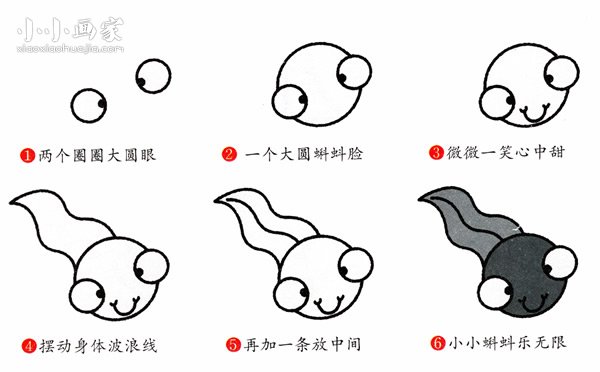 绘本故事可爱小蝌蚪简笔画画法图片步骤