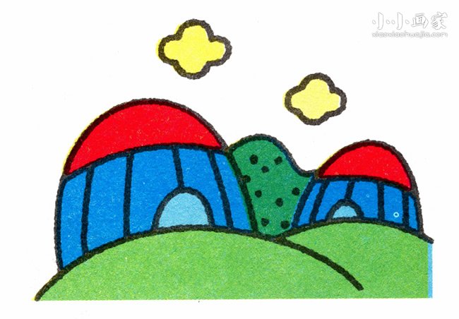 草原上的蒙古包简笔画画法图片步骤步骤1
