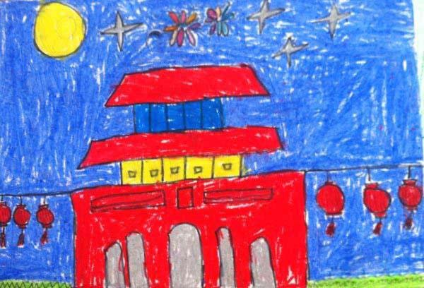 幼儿天安门夜晚景色儿童画图片大全步骤1
