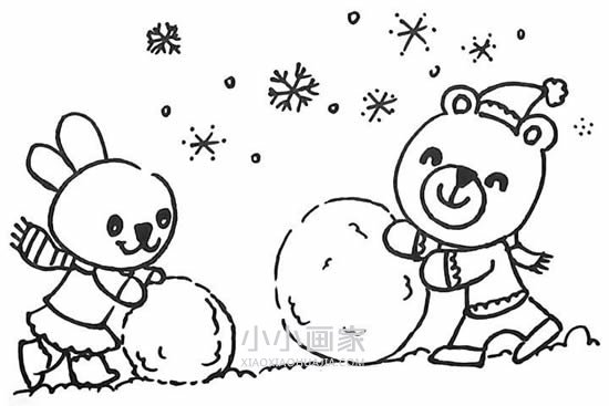 滚雪球的小兔和小熊简笔画画法图片步骤步骤14