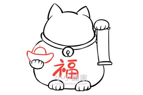 可爱招财猫简笔画画法图片步骤步骤6