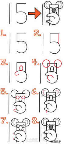 数字15简笔画考拉的画法图片步骤步骤1