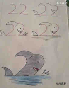 数字22简笔画鲨鱼的画法图片步骤