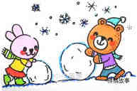 滚雪球的小兔和小熊简笔画画法图片步骤