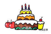 彩色三层生日蛋糕简笔画画法图片步骤