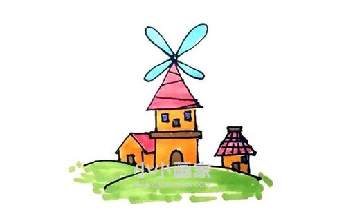 绘本故事彩色风车屋简笔画画法图片步骤