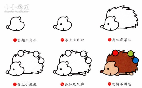 绘本故事卡通小刺猬简笔画画法图片步骤