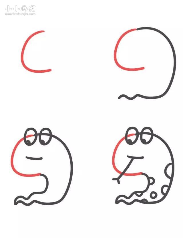 绘本故事字母C简笔画卡通小蛇的画法图片步骤