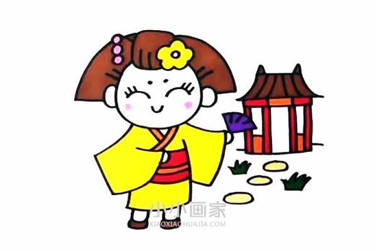 绘本故事穿和服的日本女孩简笔画画法图片步骤