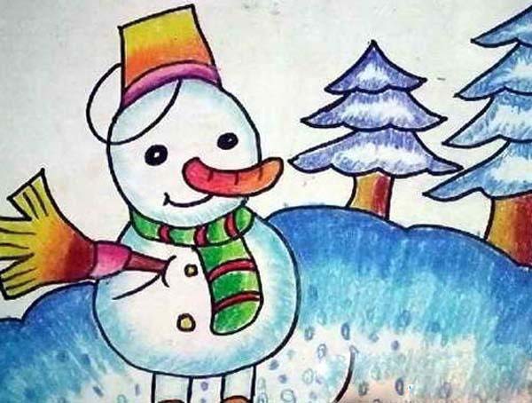 冬天主题儿童画作品:可爱的小雪人图片