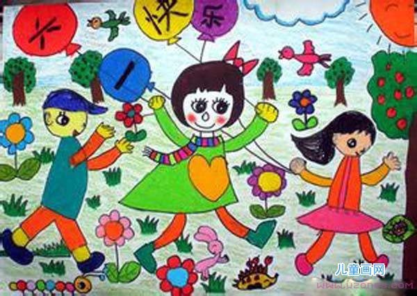 欢庆六一儿童节水彩画作品手绘图片步骤1