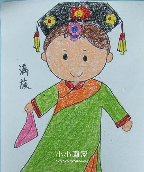 各民族人物蜡笔画作品图片步骤3